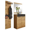 GARDEROBE 3-teilig  in 140/195/37 cm  - Eichefarben/Schwarz, Design, Glas/Holz (140/195/37cm)