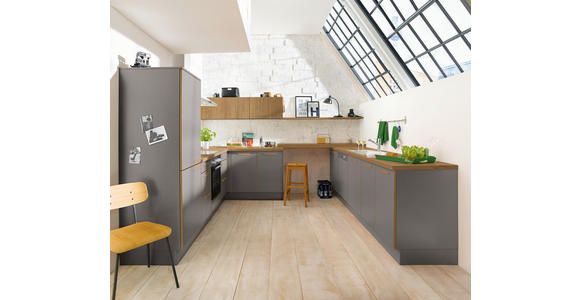 EINBAUKÜCHE   - Eichefarben/Grau, Design, Holzwerkstoff - Novel