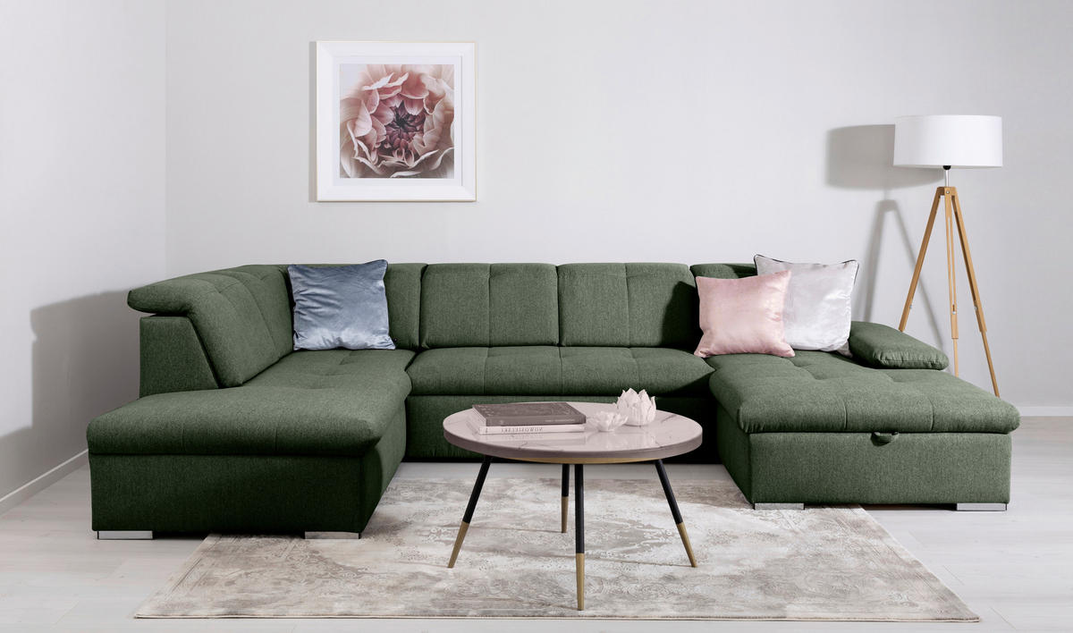 WOHNLANDSCHAFT Ramzes Grün  - Grau/Grün, Design, Textil/Metall (215/328/173cm) - MID.YOU