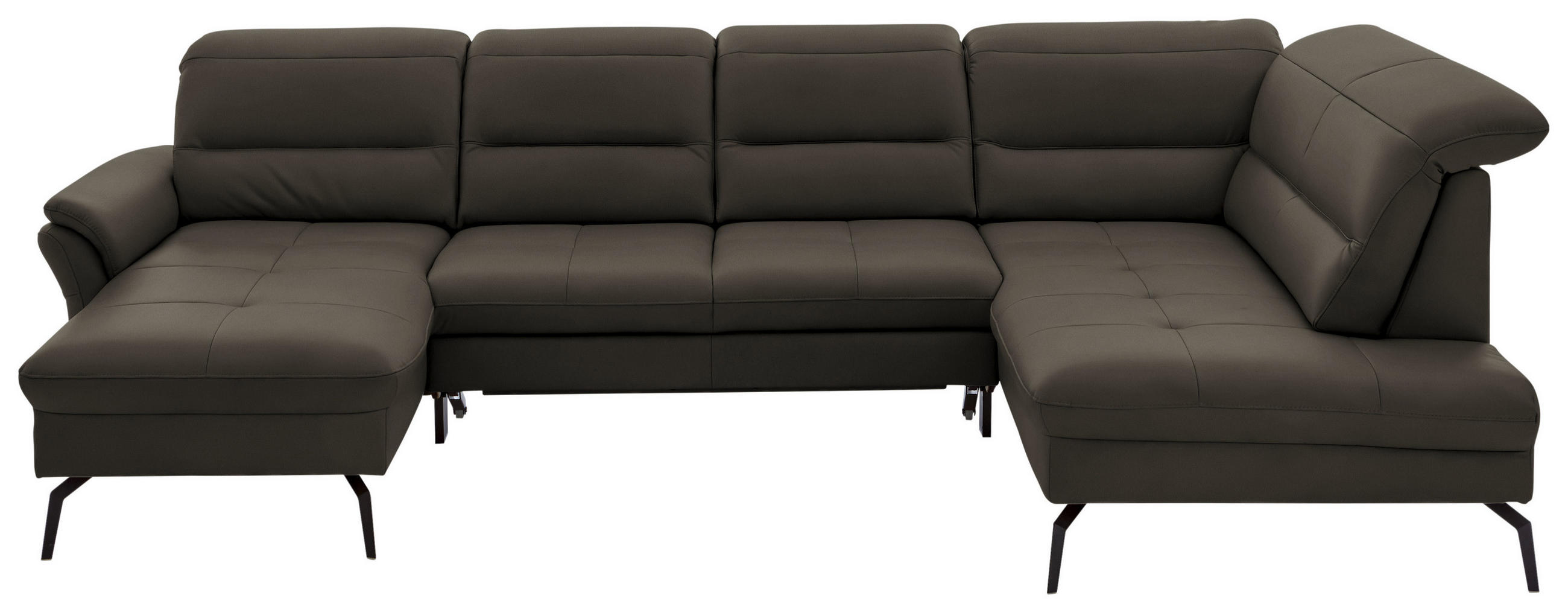 WOHNLANDSCHAFT in Echtleder Graubraun  - Graubraun/Schwarz, Design, Leder/Metall (181/336/206cm) - Beldomo Speed