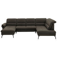 WOHNLANDSCHAFT in Echtleder Graubraun  - Graubraun/Schwarz, Design, Leder/Metall (181/336/206cm) - Beldomo Speed
