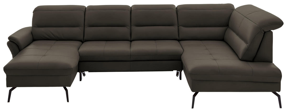 WOHNLANDSCHAFT in Echtleder Graubraun  - Graubraun/Schwarz, Design, Leder/Metall (181/336/206cm) - Beldomo Speed