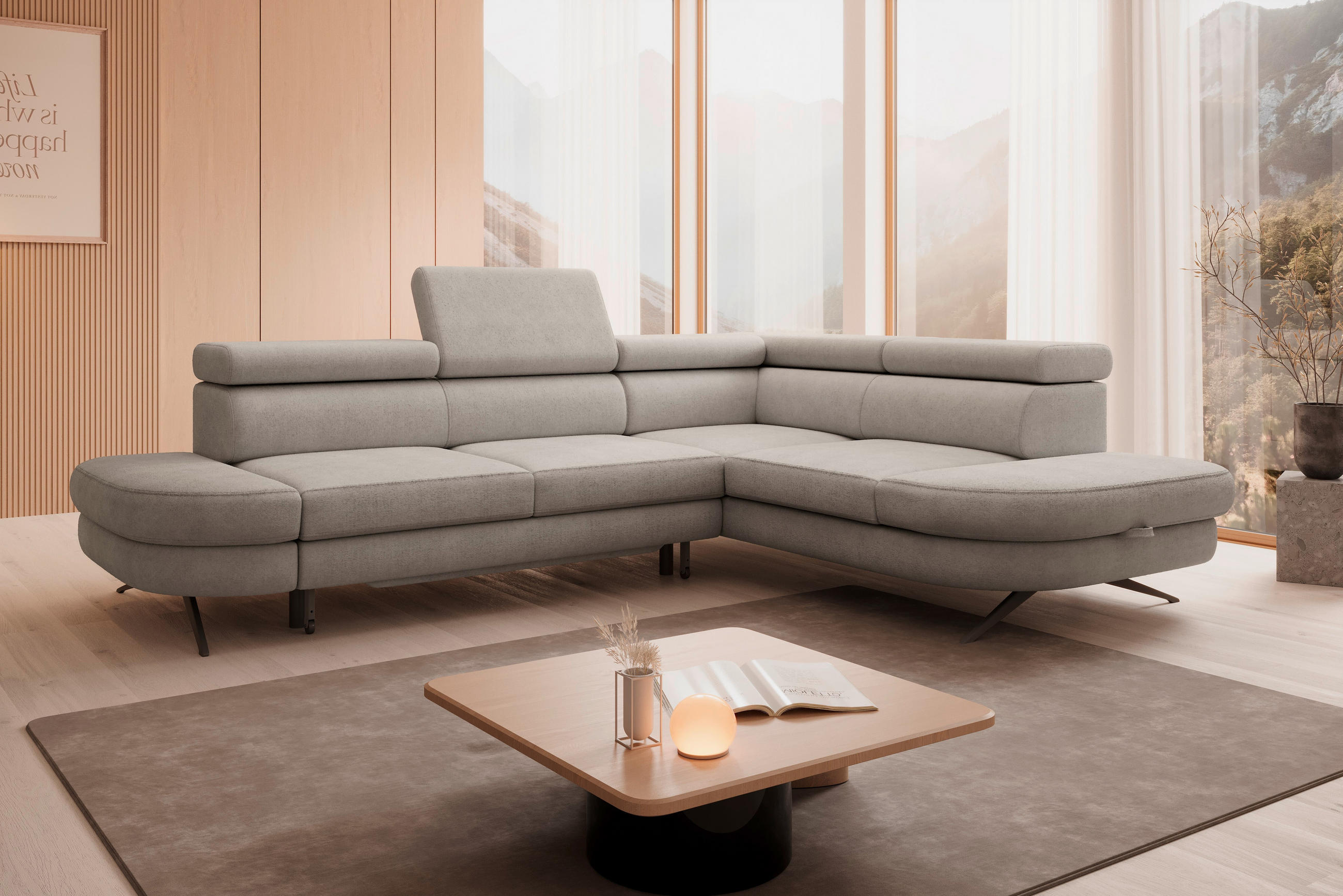 SAROKKANAPÉ textil bézs  - bézs/fekete, Design, textil/fém (276/218cm) - Welnova