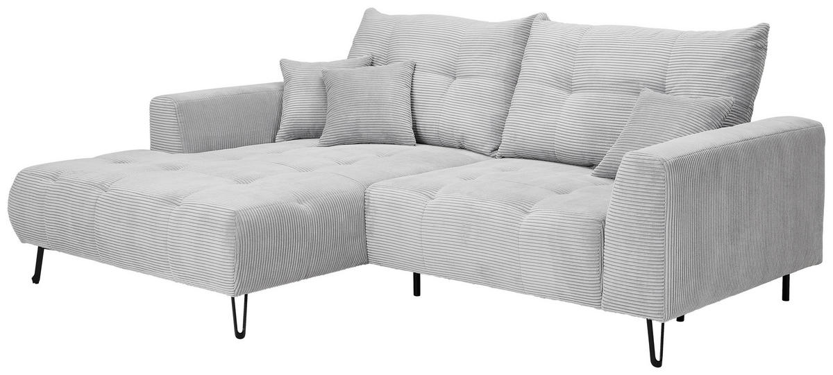 ECKSOFA in Cord Hellgrau  - Hellgrau/Schwarz, Konventionell, Textil/Metall (185/250cm) - Carryhome