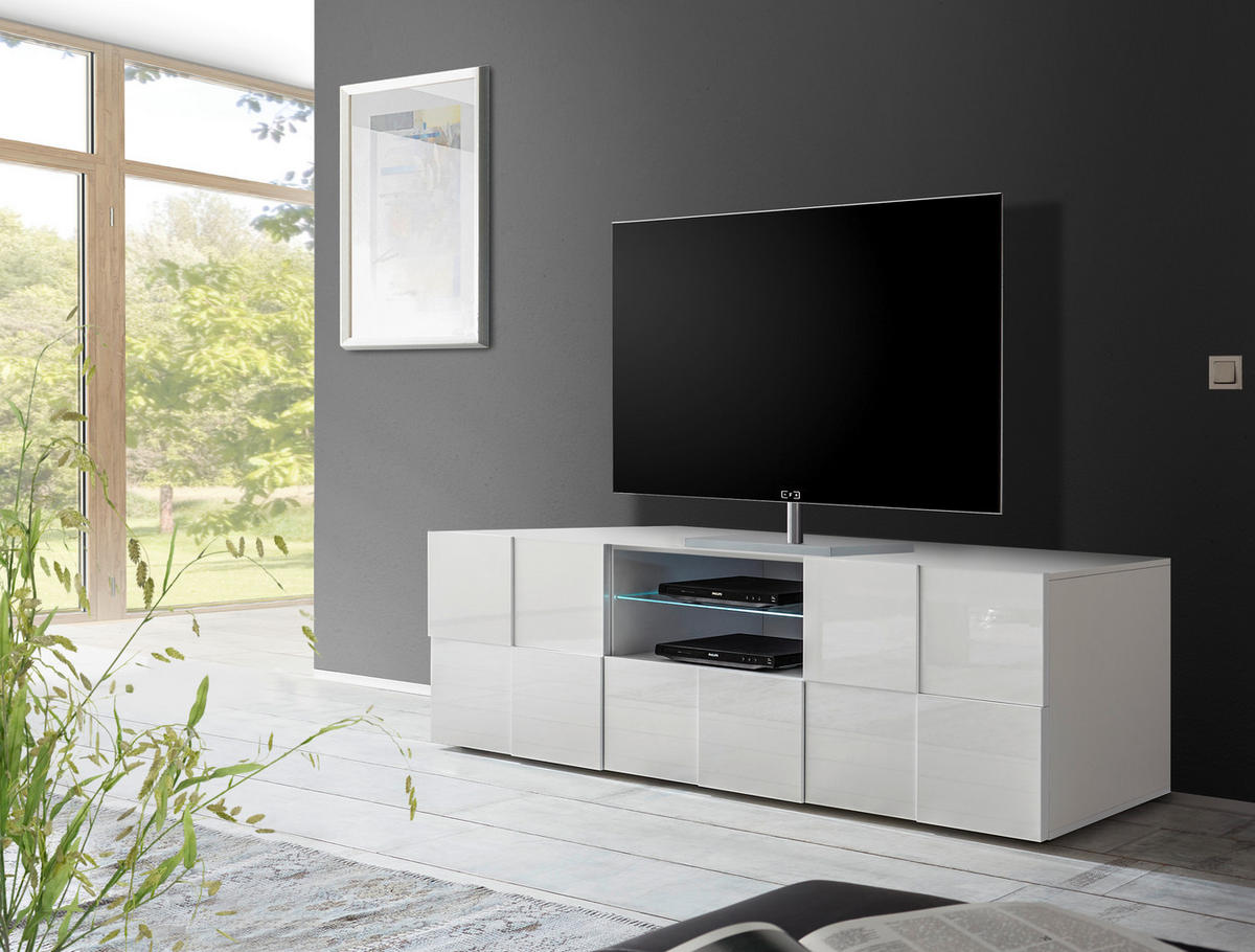 LOWBOARD  in 181/57/42 cm  - Weiß Hochglanz/Schwarz, Design, Glas/Holz (181/57/42cm) - MID.YOU