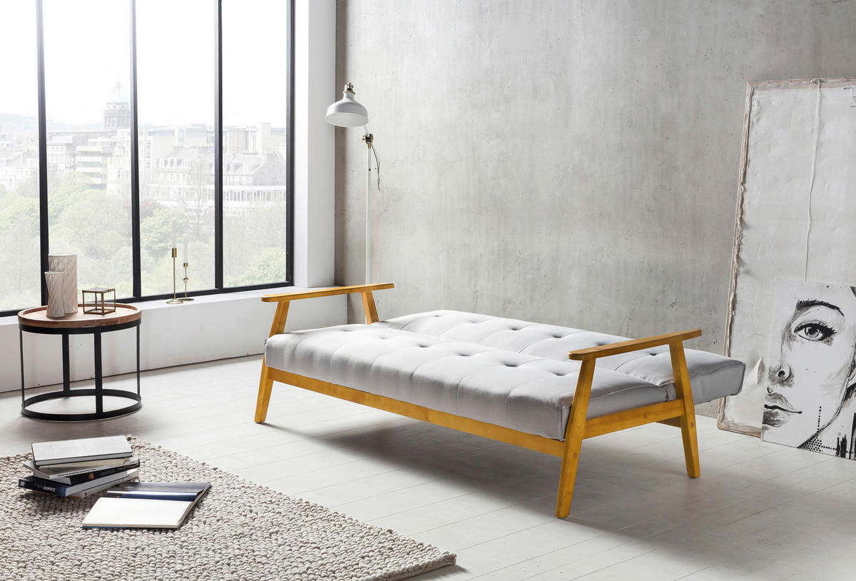 SCHLAFSOFA in Webstoff Naturfarben, Hellgrau  - Hellgrau/Naturfarben, MODERN, Holz/Textil (190/81/85cm) - Livetastic