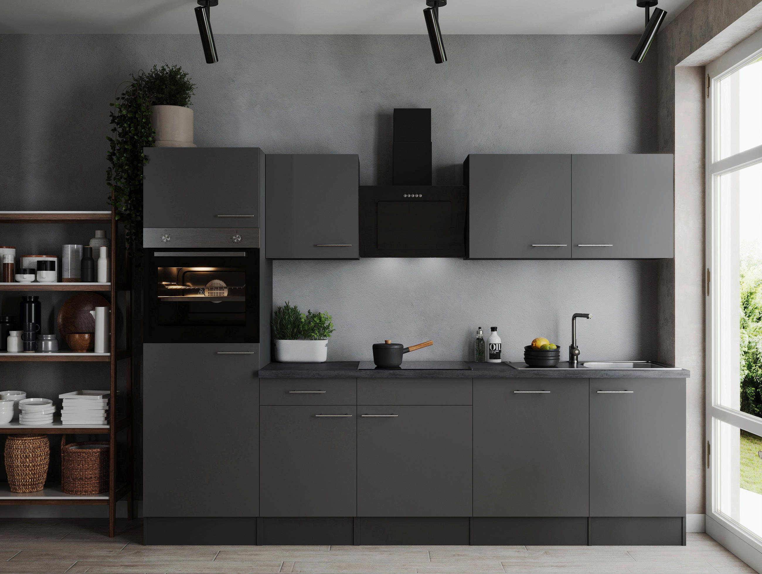 KÜCHENBLOCK 280 cm   in Grau  - Silberfarben/Grau, Design, Holzwerkstoff/Metall (280cm) - Respekta