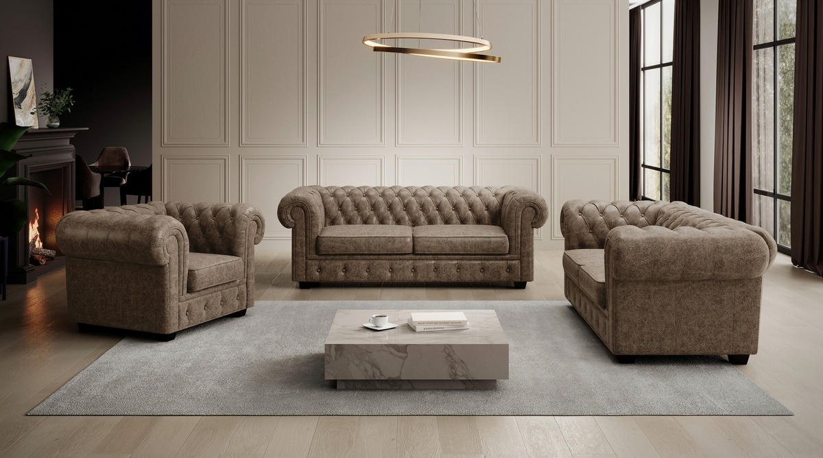 CHESTERFIELD-SESSEL - Wengefarben/Hellbraun, LIFESTYLE, Leder/Holz (115/76,5/96cm) - Landscape