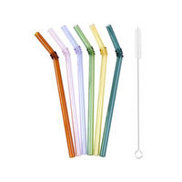 TRINKHALMSET - Blau/Hellrosa, Trend, Glas/Kunststoff - Novel