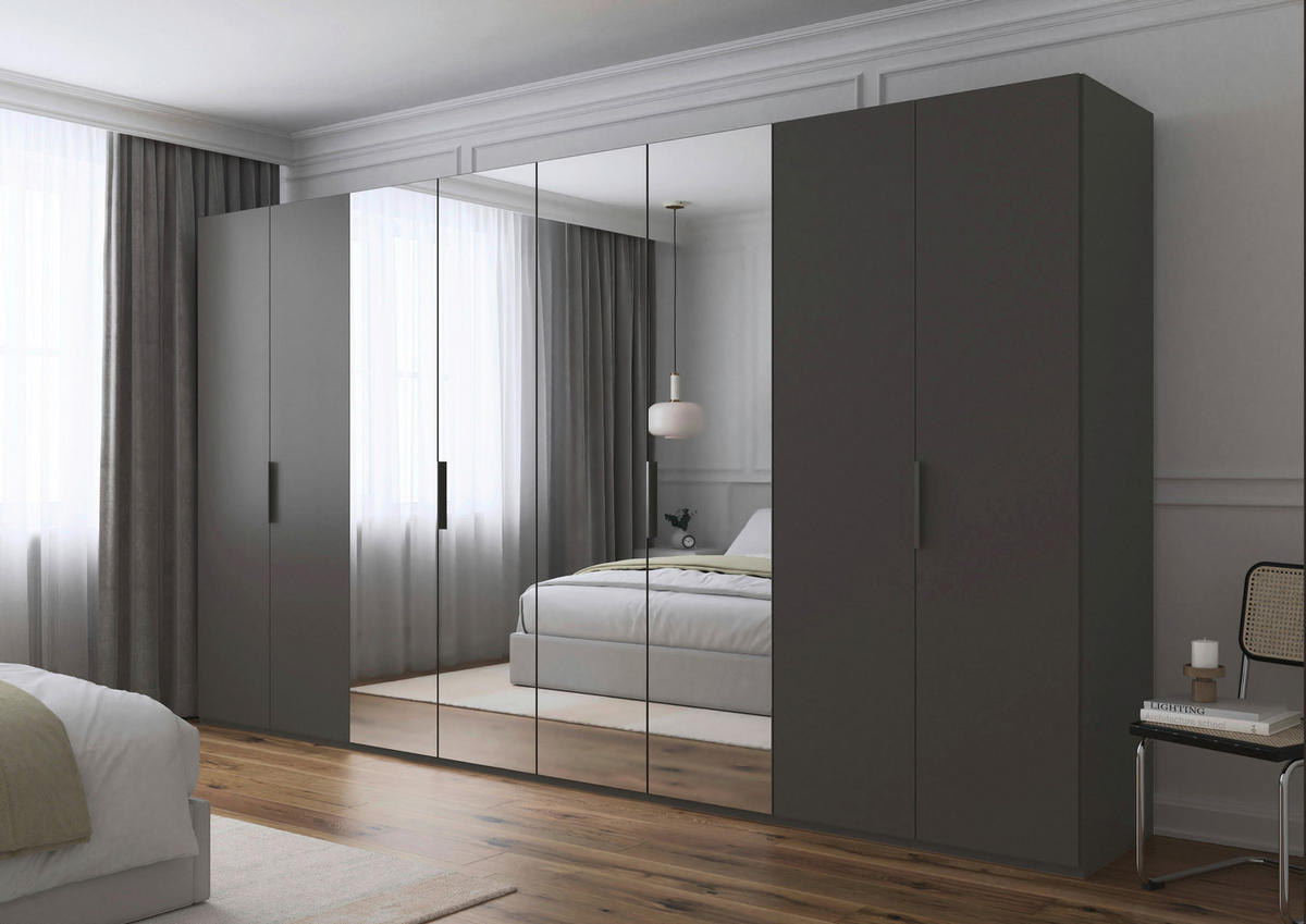 DREHTÜRENSCHRANK 400/223/61 cm,  in Graphitfarben, 8-türig  - Graphitfarben, Basics, Glas/Holzwerkstoff (400/223/61cm) - Novel