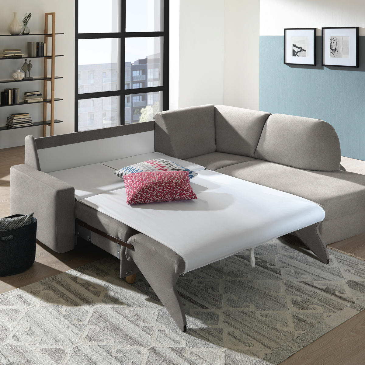 ECKSOFA in Flachgewebe Naturfarben  227/208 cm  - Eichefarben/Rot, KONVENTIONELL, Holz/Textil (227/208cm) - Sedda