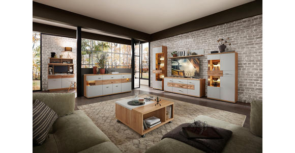HIGHBOARD Hellgrau, Eiche Artisan, Wildeiche 75/145/38 cm - Wildeiche/Hellgrau, Design, Glas/Holz (75/145/38cm) - Novel