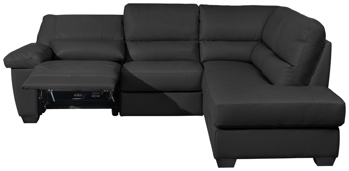 ECKSOFA in Kombination Echtleder/Lederlook Schwarz  - Schwarz, Konventionell, Leder/Kunststoff (248/201cm) - Livetastic