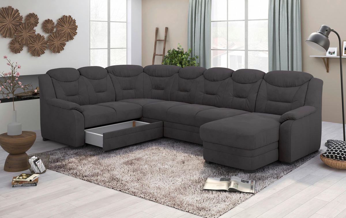 WOHNLANDSCHAFT Anthrazit Mikrofaser  - Anthrazit/Schwarz, Basics, Kunststoff/Textil (330/99/211cm) - MID.YOU