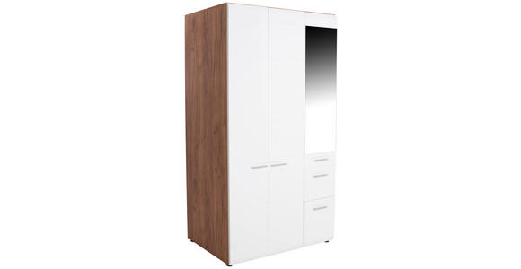 Drehtürenschrank mit Spiegel 120cm Avensis New, Weiß Dekor - Eichefarben/Weiß, KONVENTIONELL, Holzwerkstoff (120/205,7/60cm) - Luca Bessoni
