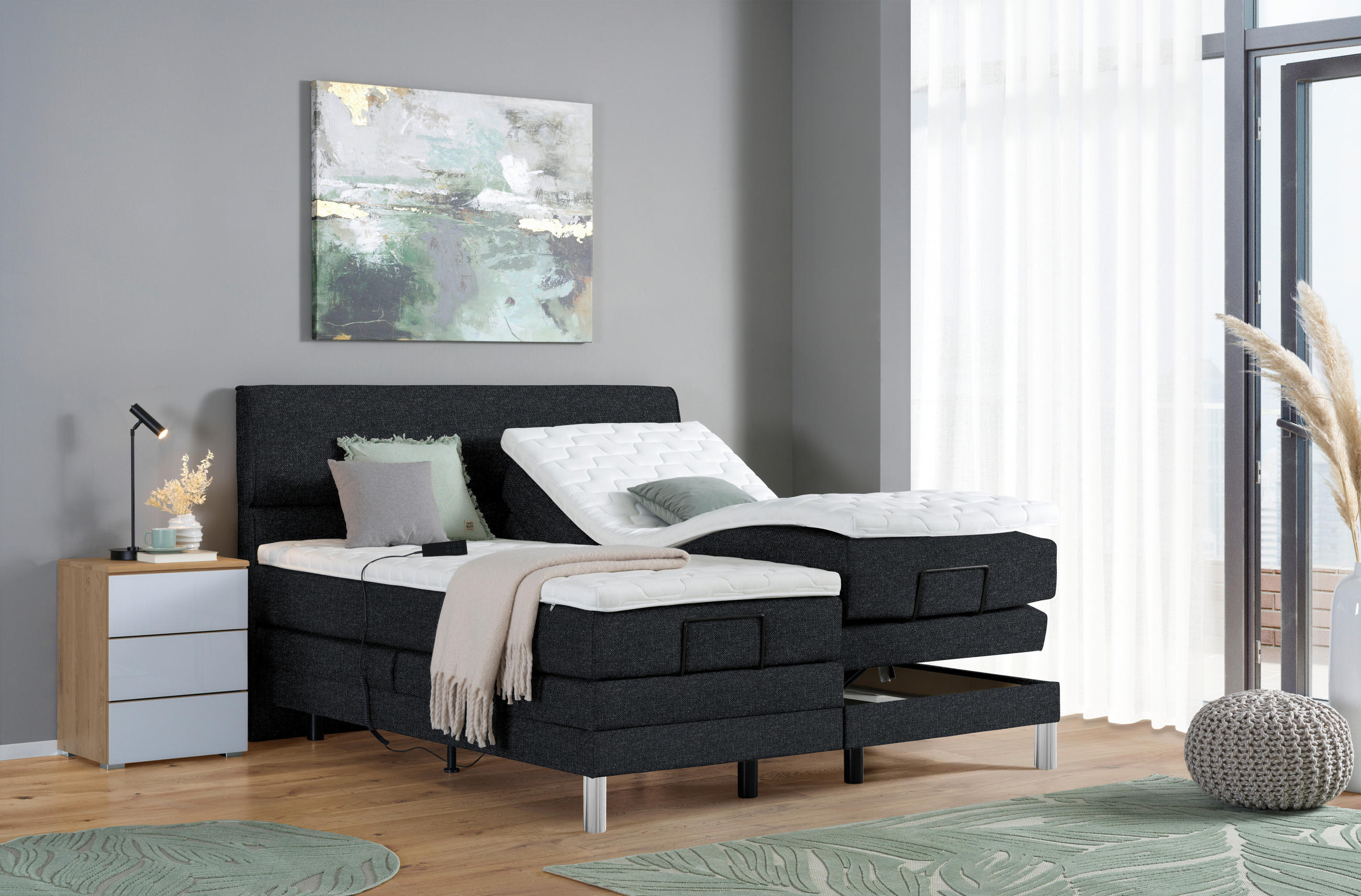 BOXSPRINGBETT 180/200 cm  in Anthrazit  - Chromfarben/Anthrazit, Konventionell, Kunststoff/Textil (180/200cm) - Voleo