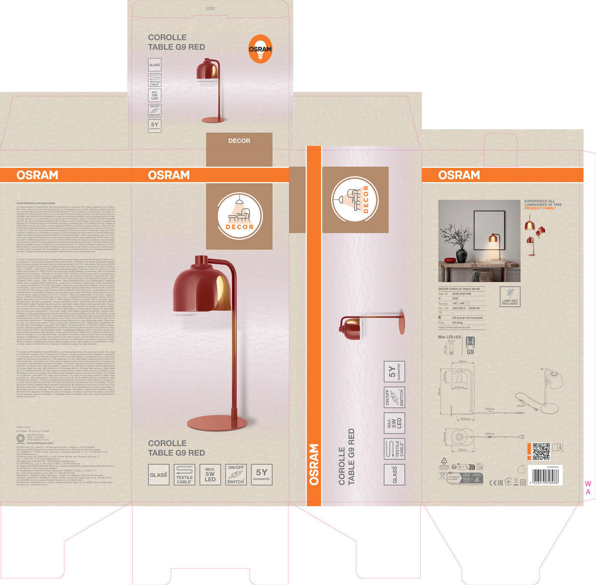 TISCHLEUCHTE 15/20/40 cm   - Rot, Basics, Glas/Metall (15/20/40cm) - Osram