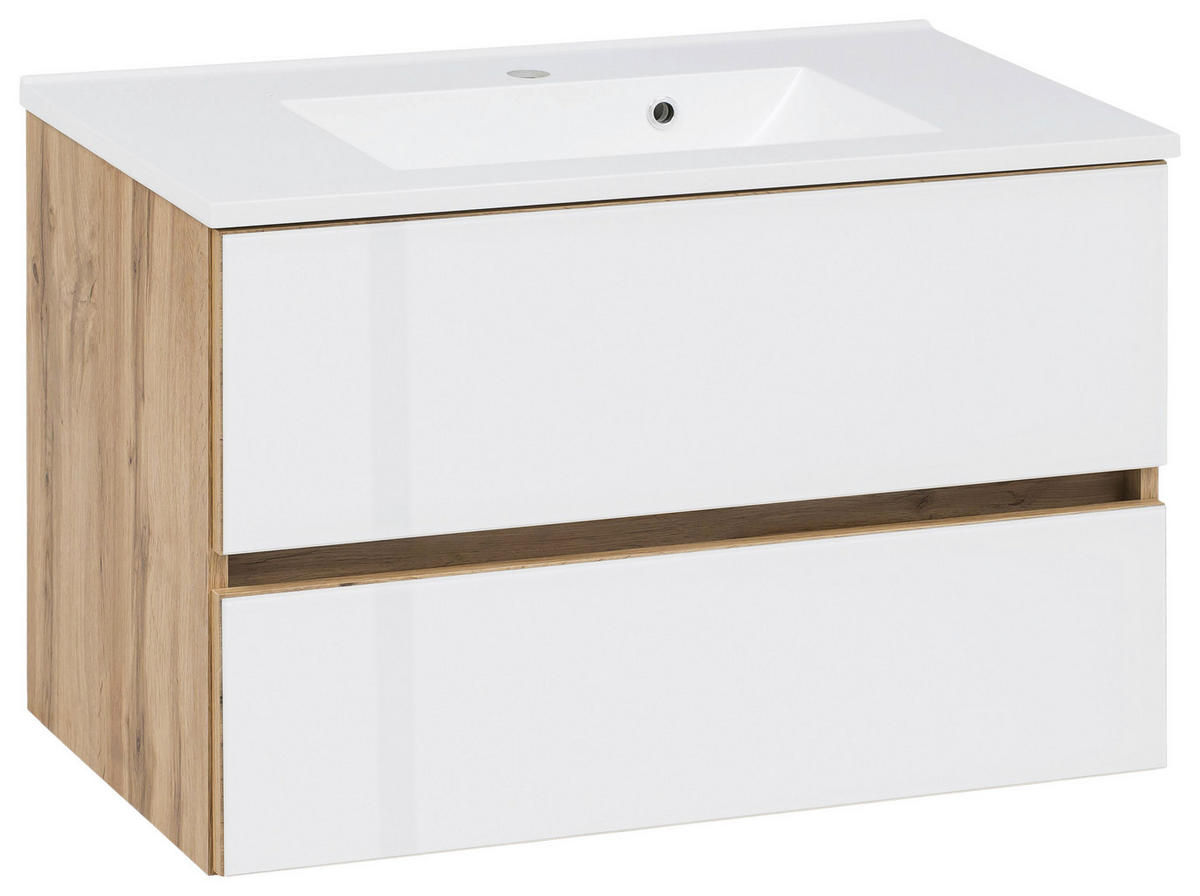 BADEZIMMER  in 160 cm  - Weiss/Eichefarben, Konventionell, Glas/Holzwerkstoff (160cm) - Held