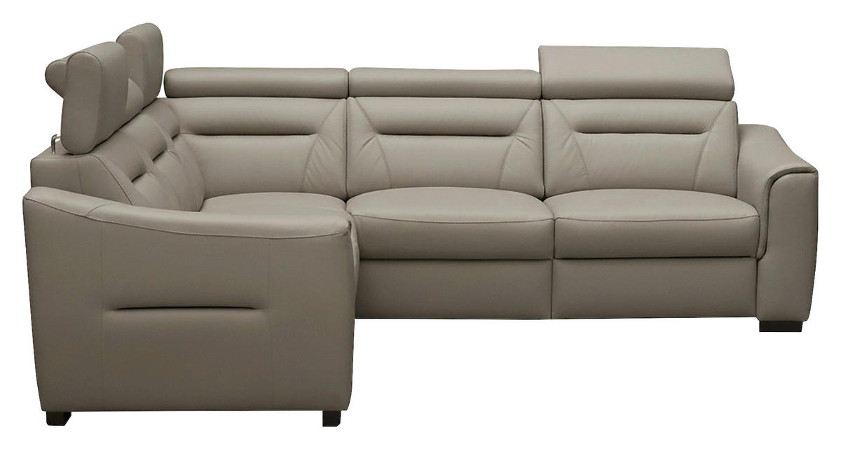 ECKSOFA Schlammfarben Echtleder Lederlook Schlaffunktion, Rücken echt, Relaxfunktion, Kopfteilverstellung  - Wengefarben/Schlammfarben, Design, Leder/Holz (260/260cm) - Celina Home