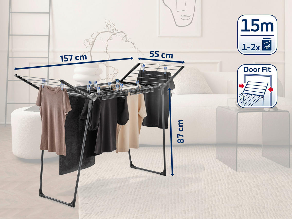 ŽICA ZA SUŠENJE VEŠA - crna, Osnovno, metal/plastika (157/87/55cm) - Leifheit