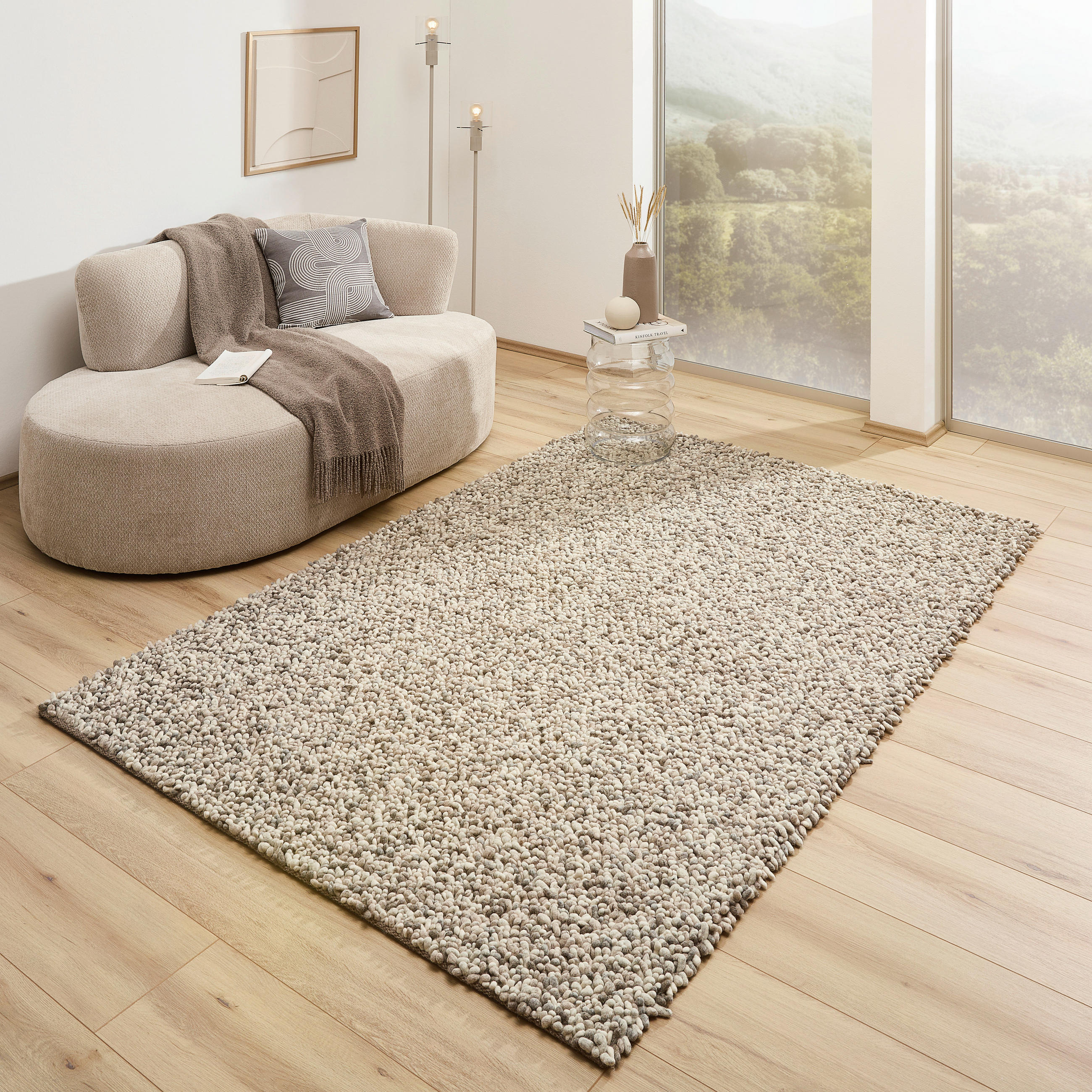 RUČNĚ TKANÝ KOBEREC, 130/190 cm, béžová - béžová, Basics, textil (130/190cm) - Linea Natura