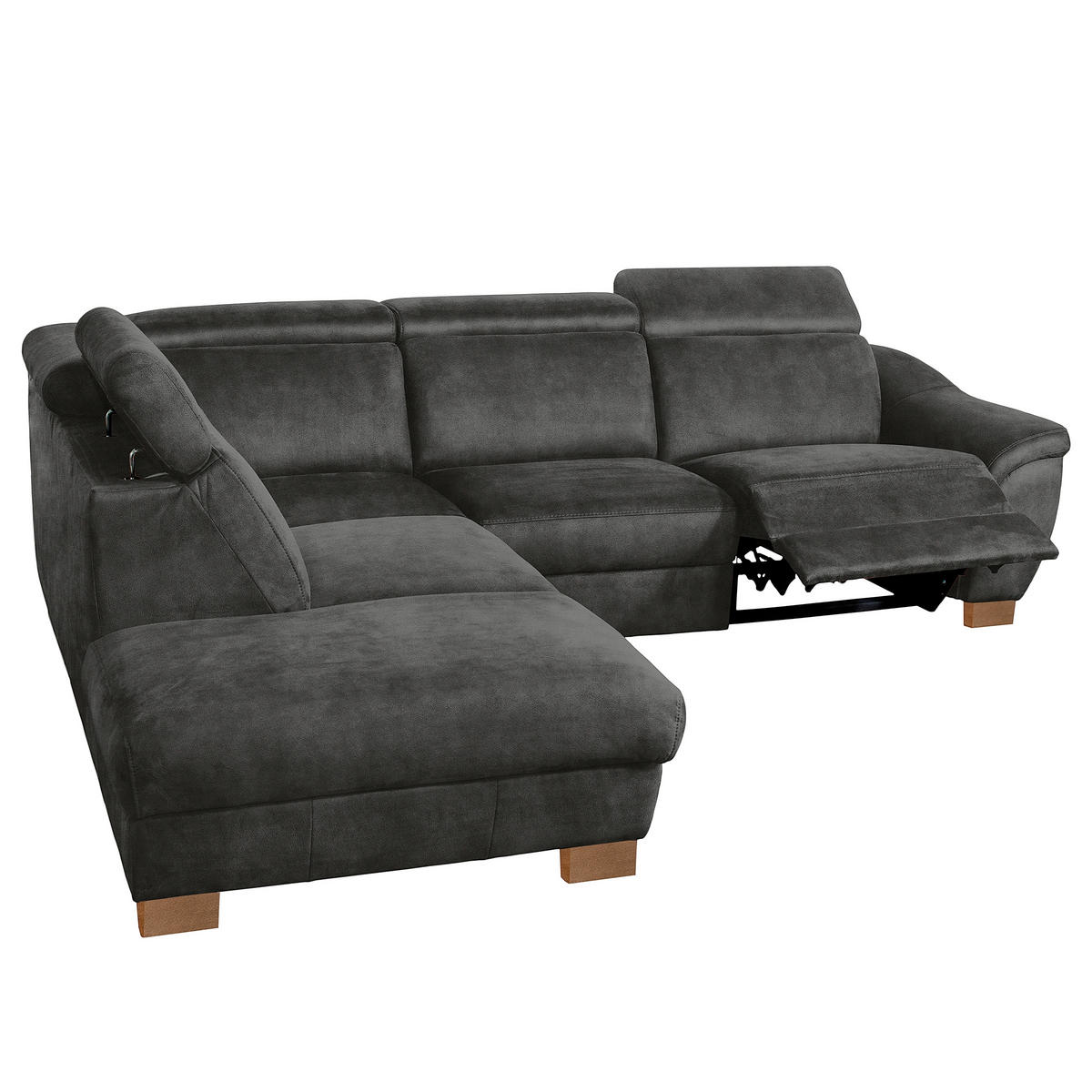 ECKSOFA Mikrofaser Anthrazit  - Anthrazit/Naturfarben, Design, Holz/Textil (238/276cm) - Livetastic