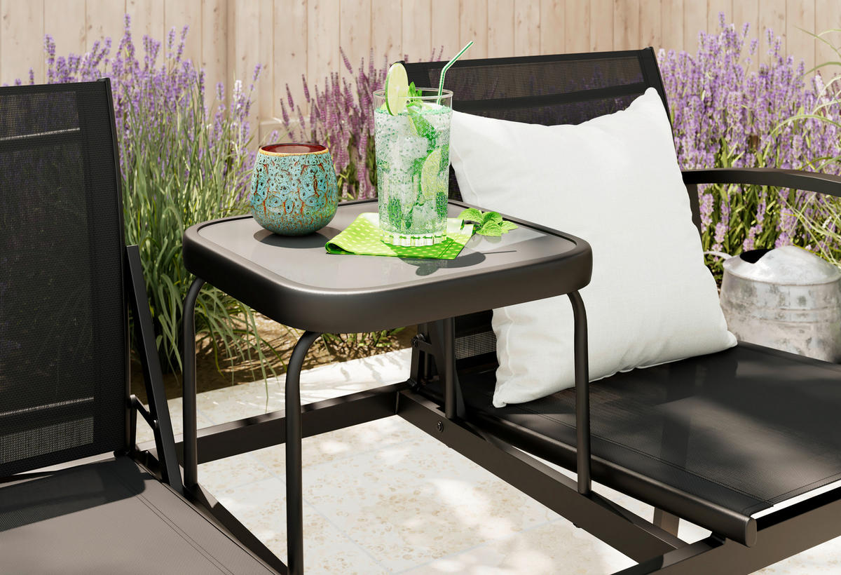 GARTENBANK 143/81/64 cm  Eisen  - Anthrazit, Basics, Glas/Textil (143/81/64cm) - Ambia Garden