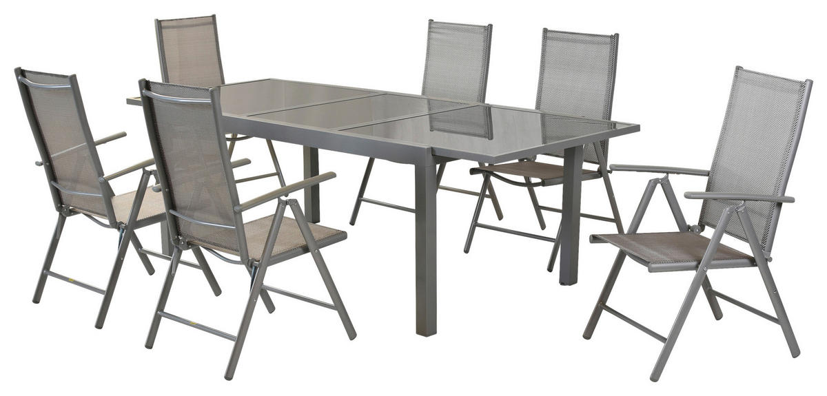 GARTENSET 7-teilig  - Silberfarben/Braun, MODERN, Textil/Metall - Gardenson