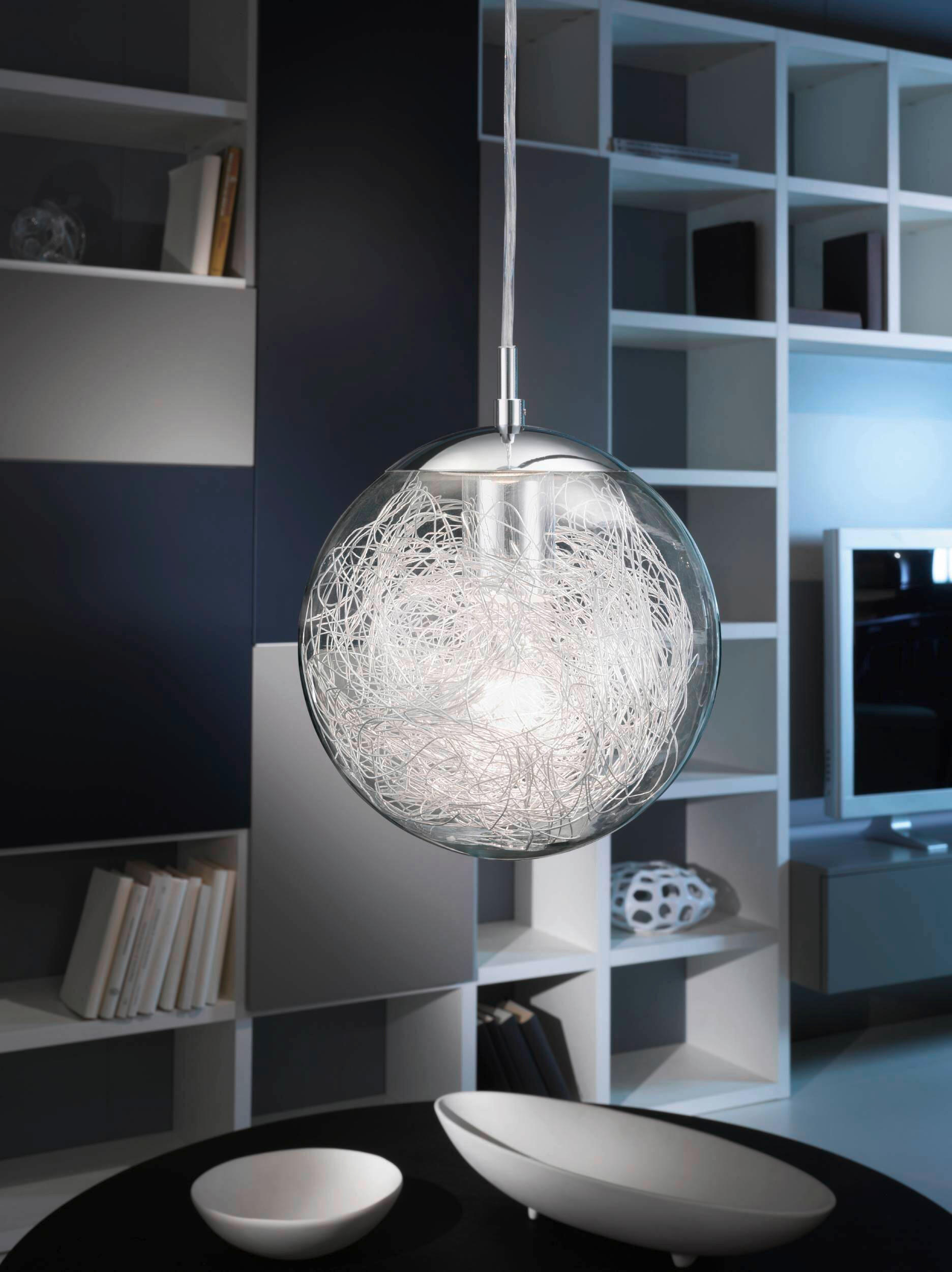 HÄNGELEUCHTE Luberio 25/110 cm   - Chromfarben/Alufarben, Basics, Glas/Metall (25/110cm) - Eglo