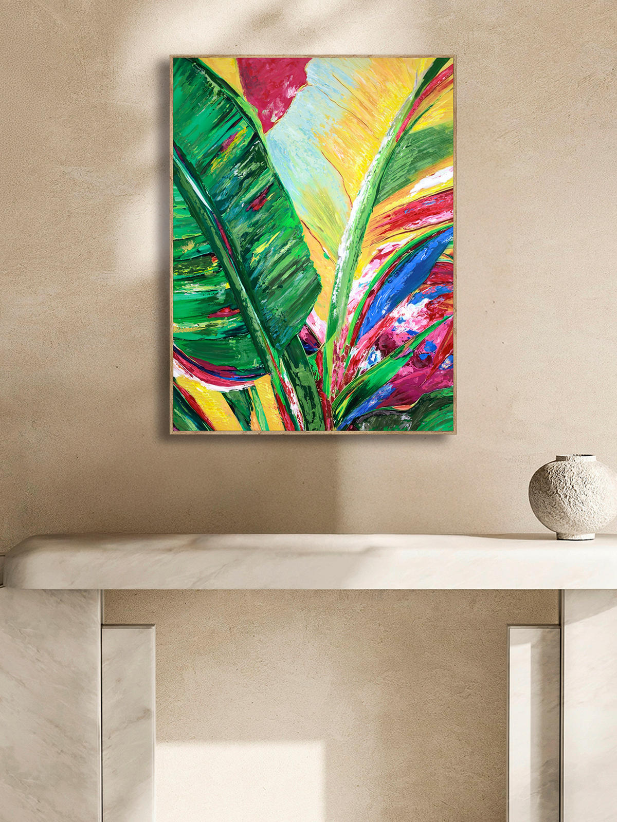 ÖLGEMÄLDE Landschaft & Natur, Palmen, Pflanzen, Zeichnung, Blätter 60/80 cm  - Eichefarben/Multicolor, Trend, Holzwerkstoff/Textil (60/80cm) - Monee