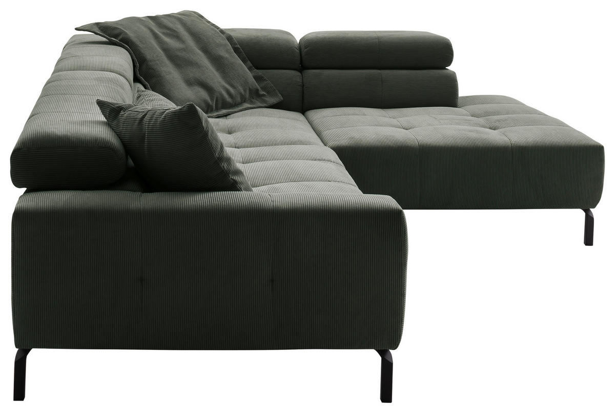 CANAPÉ D'ANGLE in Feincord Olivgrün  - Schwarz/Olivgrün, Konventionell, Textil/Metall (311/219cm) - Hom`in