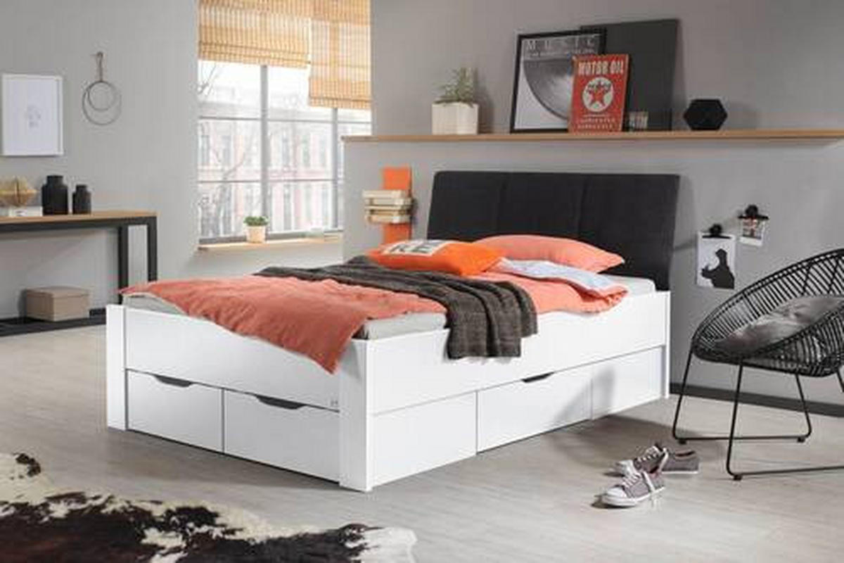 STAURAUMBETT 140/200 cm  in Weiß  - Schwarz/Weiß, Design, Holzwerkstoff (140/200cm) - Xora