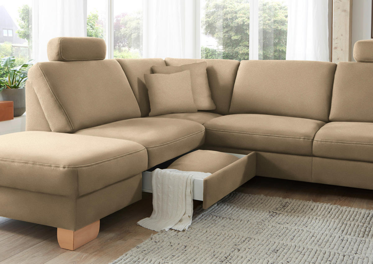 ECKSOFA in Mikrofaser Beige  - Wildeiche/Beige, Konventionell, Holz/Textil (236/286cm) - Voleo