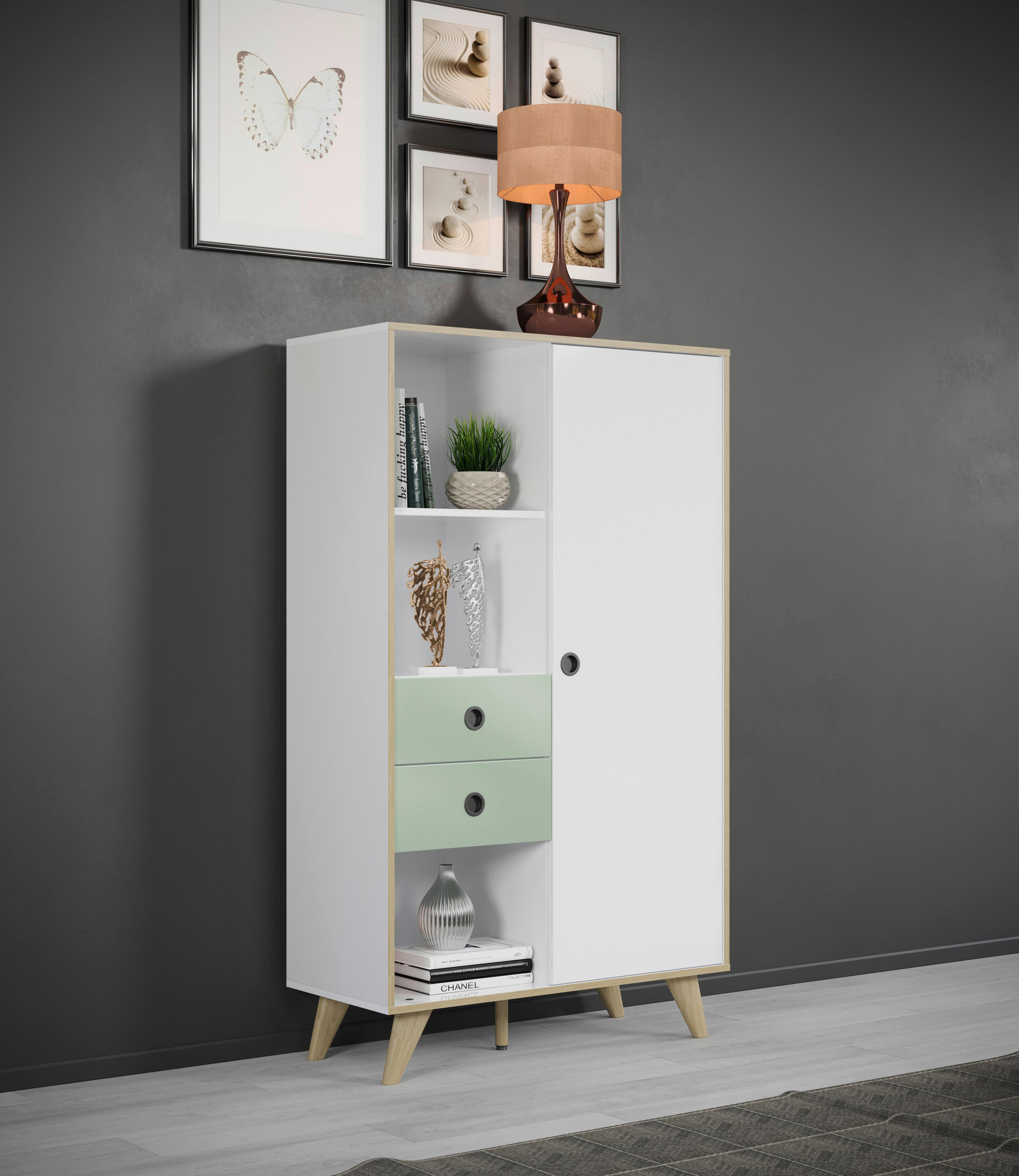 HIGHBOARD  in 90/153/40 cm  - Weiß Hochglanz/Eichefarben, MODERN, Holzwerkstoff/Kunststoff (90/153/40cm) - Boxxx