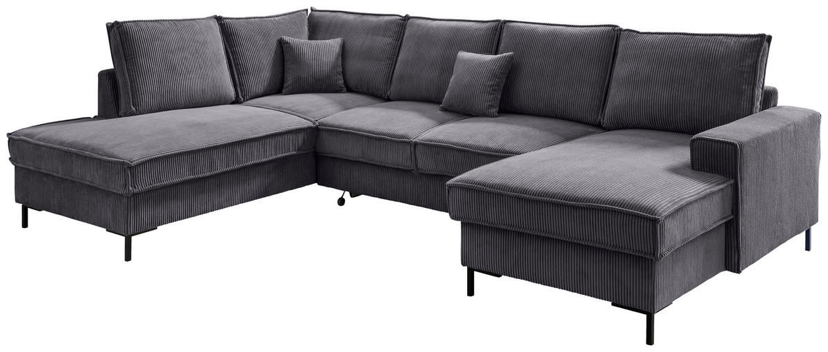 SJEDEĆA GARNITURA tekstil  siva   - siva/crna, Moderno, tekstil/metal (198/309/150cm) - MID.YOU