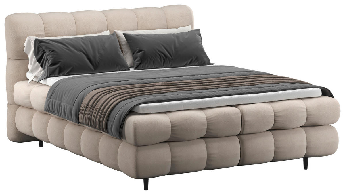 BOXBETT 200/200 cm,  in Creme, gepolstertes Kopfteil, Bettkasten, Topper, H3 + H3 = fest  - Creme/Schwarz, Design, Textil/Metall (200/200cm) - Ti'me