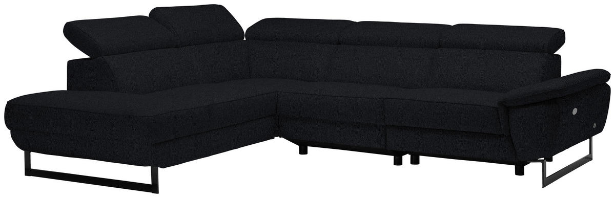 ECKSOFA Echtleder Schwarz  - Schwarz, Design, Leder/Metall (225/281cm) - Celina Home