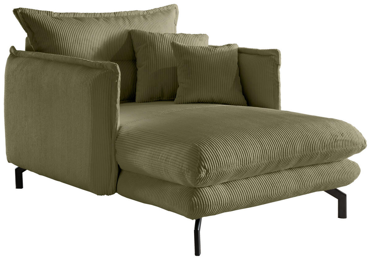 Relaxsessel Cord Olivgrün  - Schwarz/Olivgrün, Modern, Textil/Metall (111/101/167cm) - Livetastic