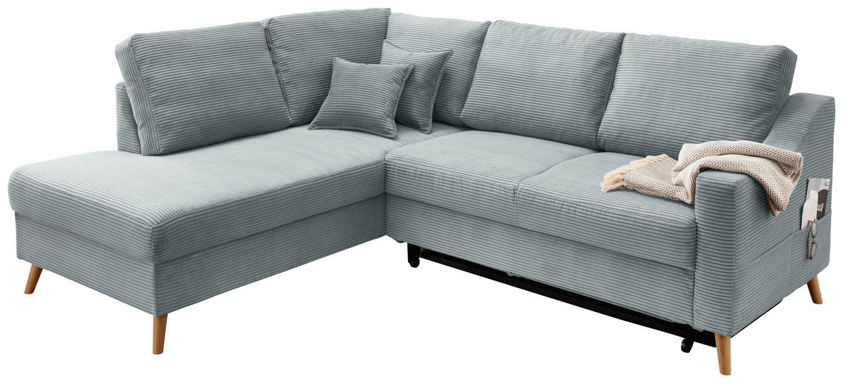 ECKSOFA Valentina Hellblau Cord  - Naturfarben/Hellblau, MODERN, Holz/Textil (200/230cm) - Livetastic