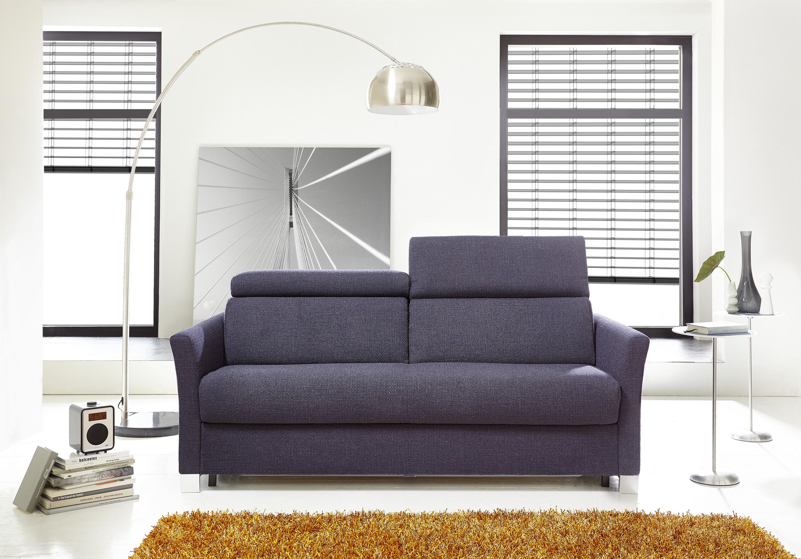 SCHLAFSOFA Jacquard, Flachgewebe Dunkelblau  - Chromfarben/Dunkelblau, Design, Textil/Metall (185/100/100cm) - Bali