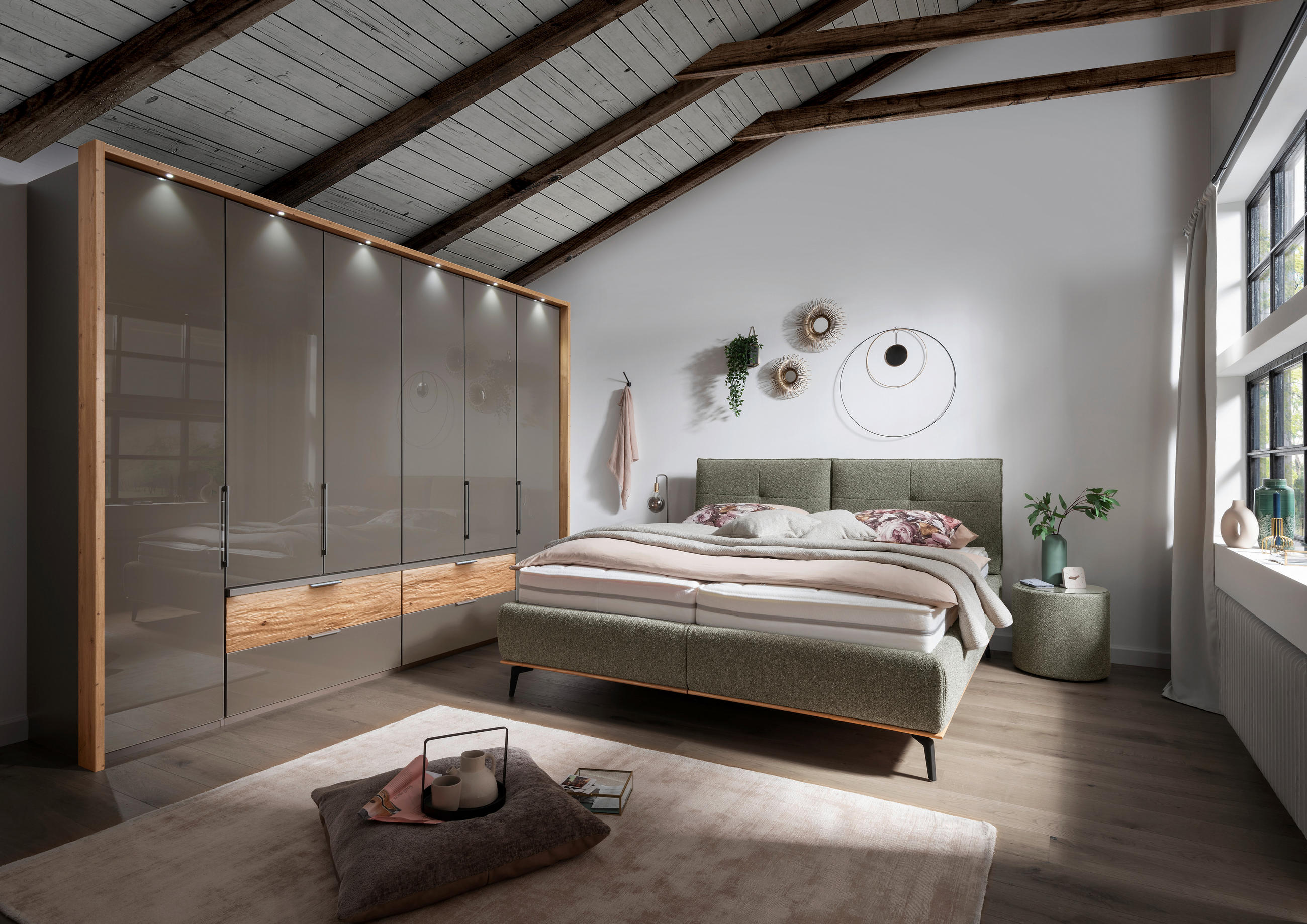 POLSTERBETT 180/200 cm  in Olivgrün  - Weiss/Creme, Design, Holz/Holzwerkstoff (180/200cm) - Beldomo - Sleep