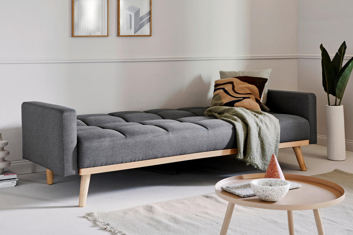 SCHLAFSOFA Webstoff Grau  - Eichefarben/Grau, MODERN, Holz/Textil (213/83/83cm) - Livetastic