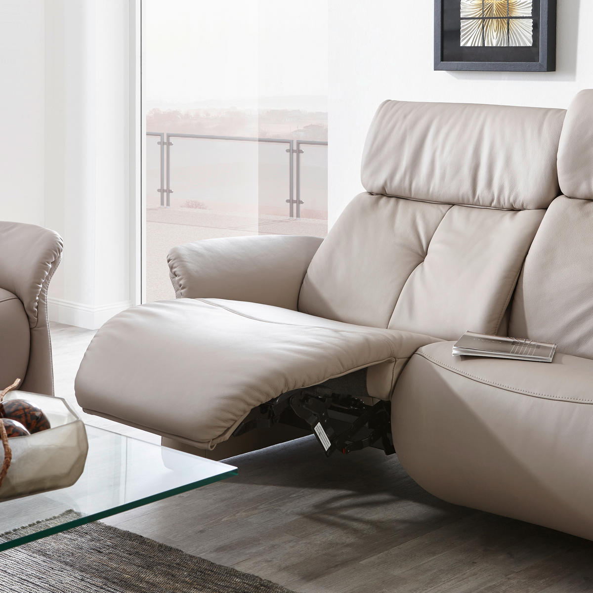 SITZGARNITUR in Echtleder Hellgrau  - Hellgrau/Schwarz, KONVENTIONELL, Leder/Kunststoff (209/107/91cm) - Himolla Komfortklass