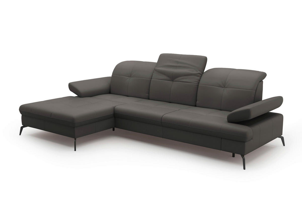 ECKSOFA in Vliesstoff Kombination Echtleder/Stoff Mokka  - Schwarz/Mokka, Konventionell, Leder/Textil (185/279cm) - Sit & More