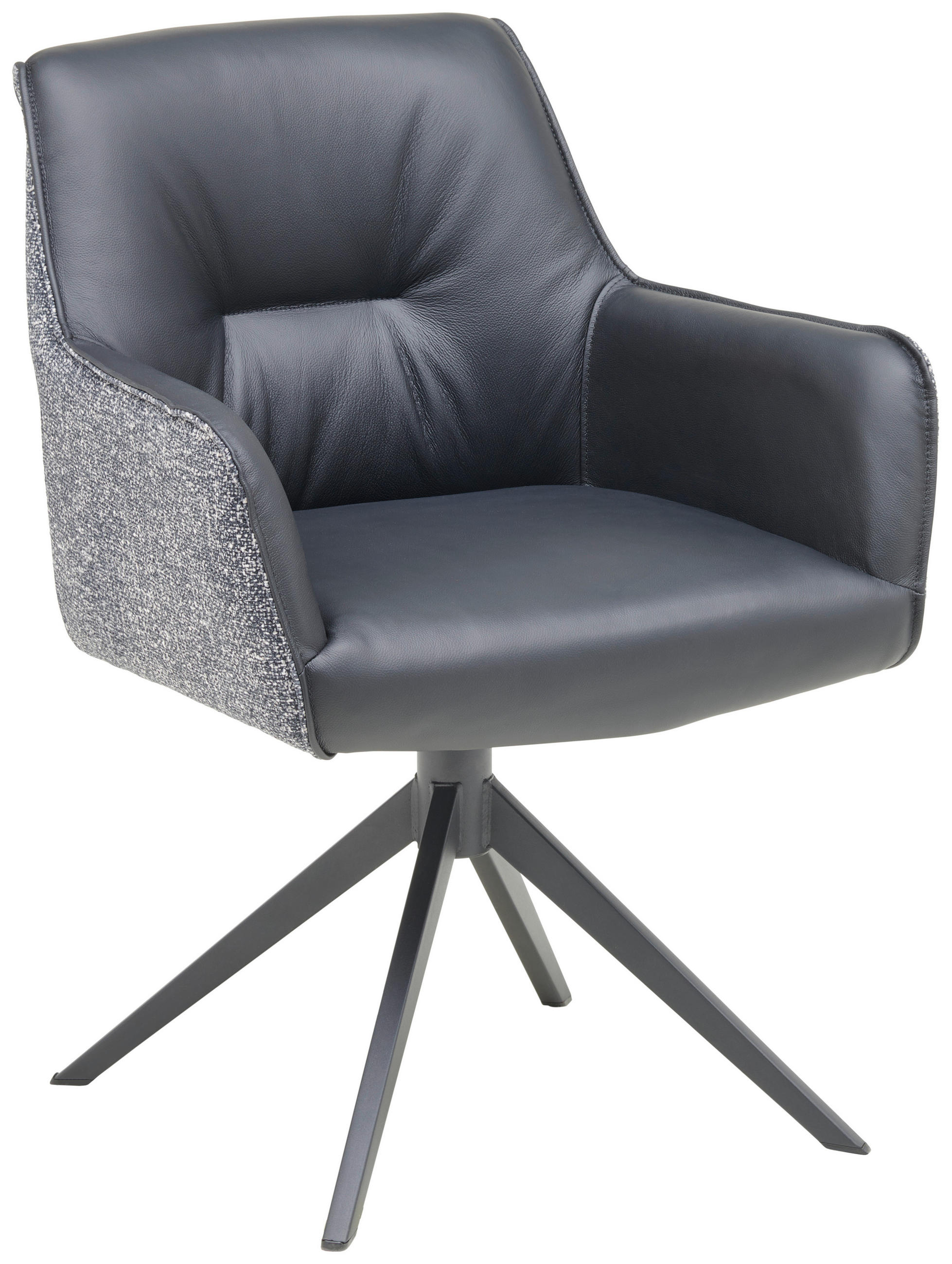 ARMLEHNSTUHL  Typenauswahl, Sitzfläche 360° drehbar, automatische Rückholfunktion Webstoff Echtleder  Schwarz  - Schwarz, Design, Leder/Textil (61/64/84,5cm) - Valdera