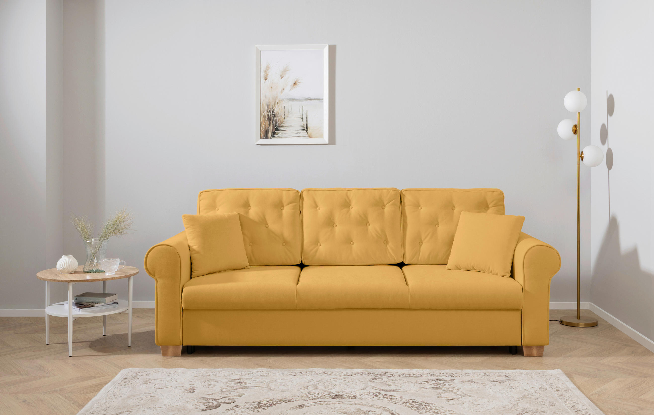 SCHLAFSOFA in Chenille Gelb  - Gelb/Buchefarben, Design, Holz/Textil (240/94/98cm) - MID.YOU