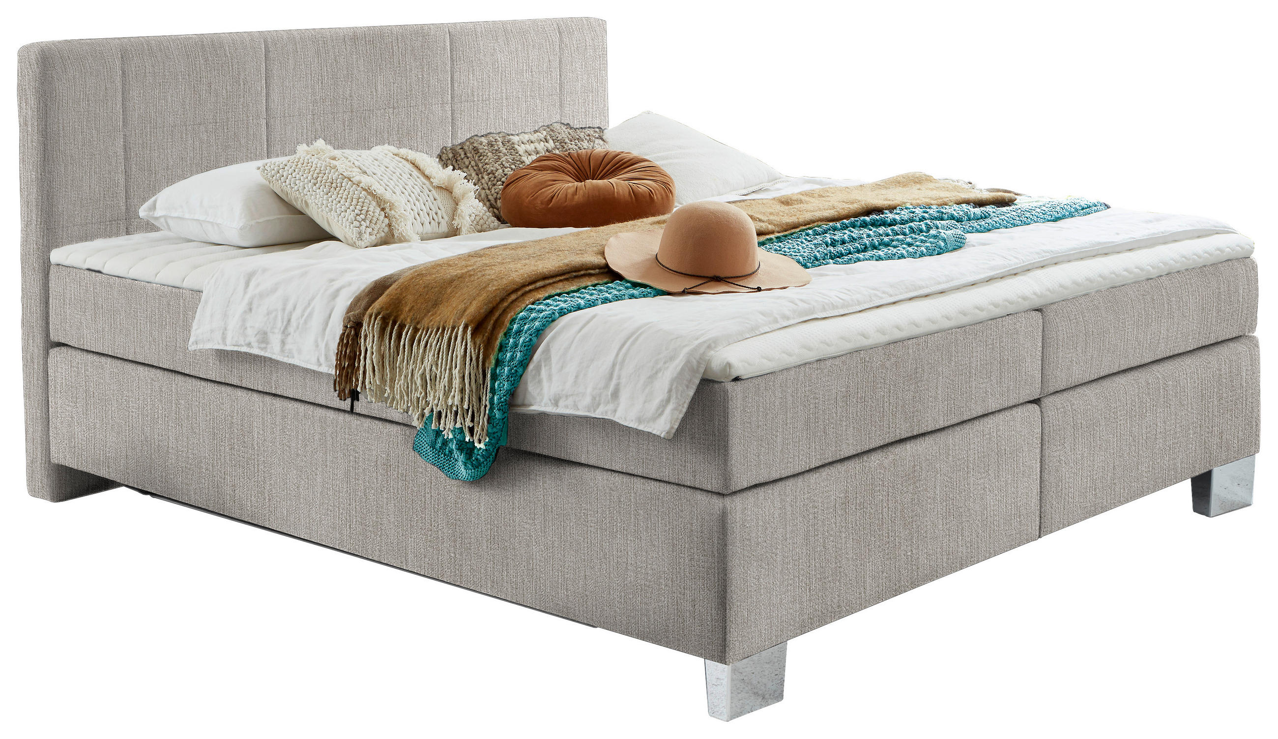 BOXSPRINGBETT 160/200 cm  in Silberfarben  - Chromfarben/Silberfarben, KONVENTIONELL, Kunststoff/Textil (160/200cm) - Hom`in