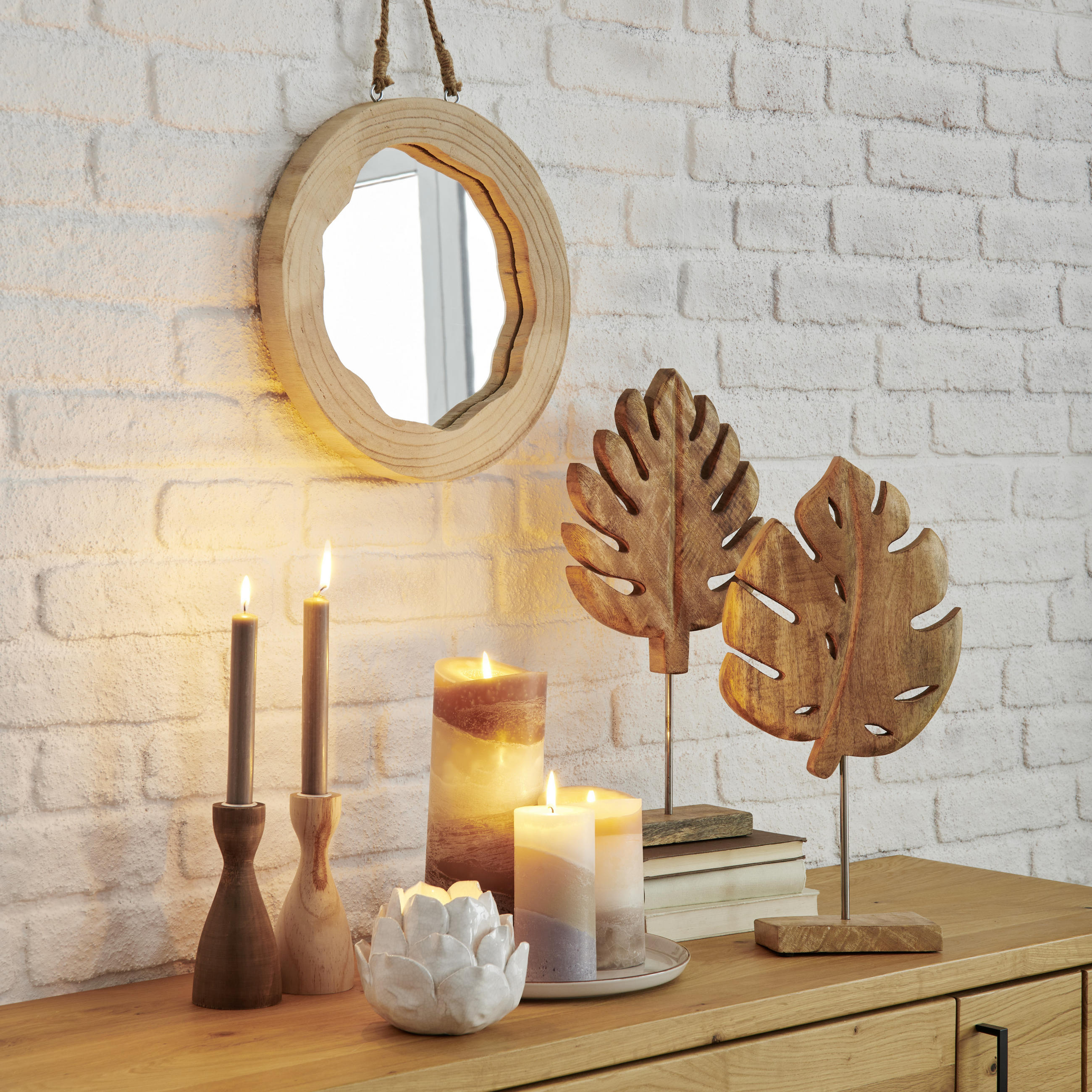 WANDSPIEGEL 35/35/3,5 cm - Braun, Natur, Glas/Holz (35/35/3,5cm) - Ambia Home