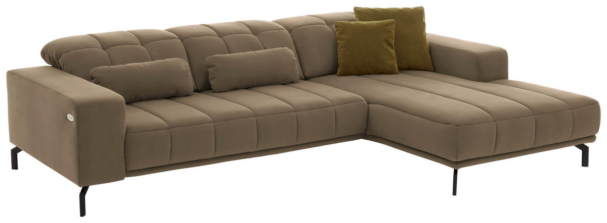 ECKSOFA in Velours Sandfarben  - Sandfarben/Schwarz, Design, Textil/Metall (293/195cm) - Beldomo Style