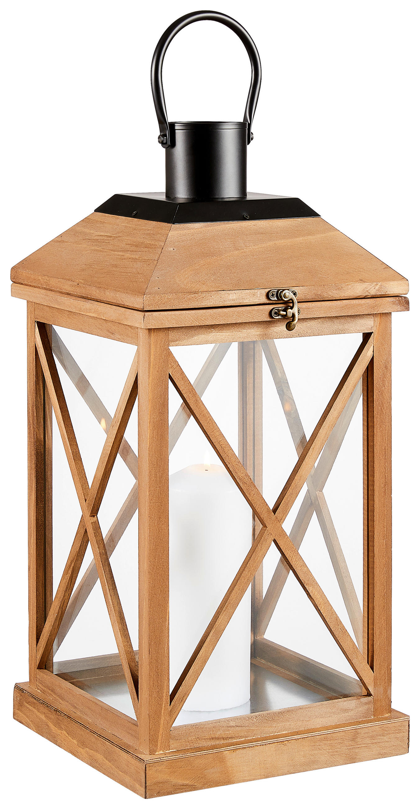 LATERNE - Schwarz/Braun, LIFESTYLE, Glas/Holz (24/50,5/24cm) - Ambia Home